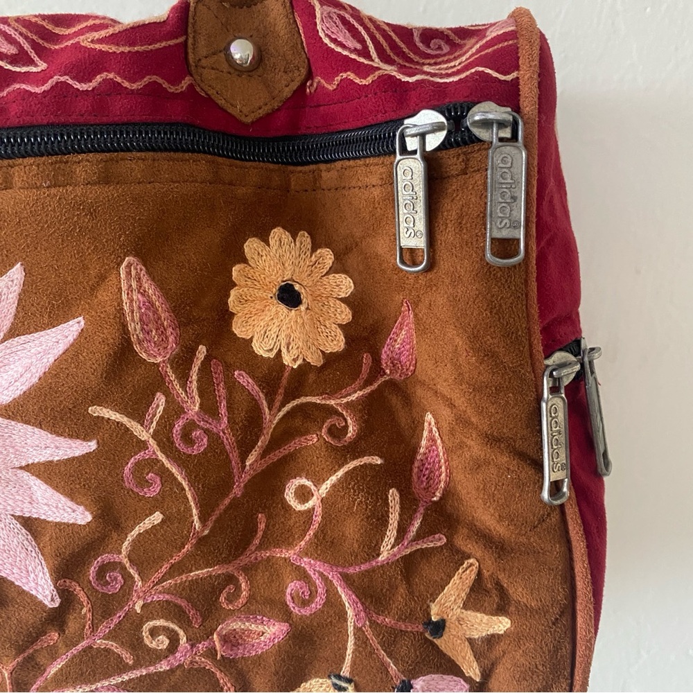 RARE Vintage Adidas Embroidered Faux Suede Travel Duffel Bag - Picture 5 of 14
